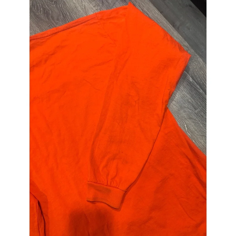 Pro Club Heavyweight Mens 2XL Orange Long Sleeve Cotton T-Shirt‎ Crew Neck